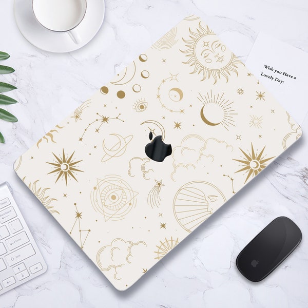 Black/White Space Witchcraft Sun and Moon Magic Painting Hard Rubberized Laptop Case Cover for Macbook Air Pro 13/14/15/16 2008-2023+Kb Skin