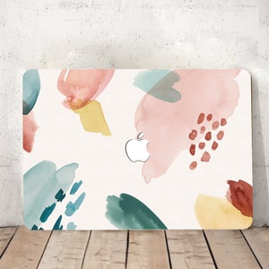 Watercolor Brush Strokes Illustration Abstract Colorful Spots Painting Hard Rubberized Laptop Case for Macbook Air Pro 13/14/15/16+Key Cover
