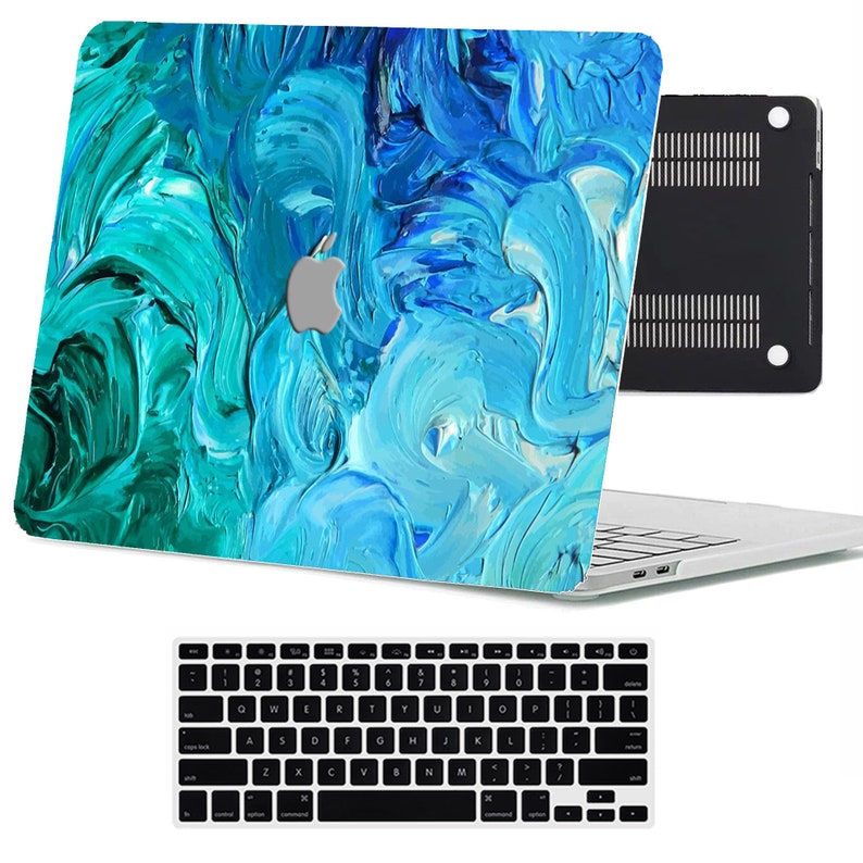 Gradual Teal Blue Oil Painting Abstract Art Skin Hard Shell Rubberized Laptop Case for MacBook AirPro 13/14/15/16 2008-2022 Keyboard Cover imagen 4