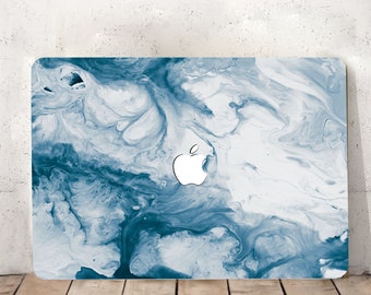 Blue Cloudy Marble Painting Hard Case Rubberized Laptop Abstract Acrylic Stone Liquid Mac Cover for Macbook Air 11/13 Pro 13/14/15/16 +kb