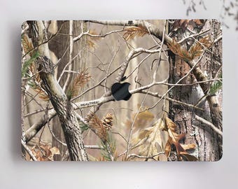 Real Tree Camouflage Design Hard Case Leaves Custom Paint Hard Rubberized Laptop Shell for Macbook Air 11/13 Pro 13/15/16 M4 +Keyboard Skin