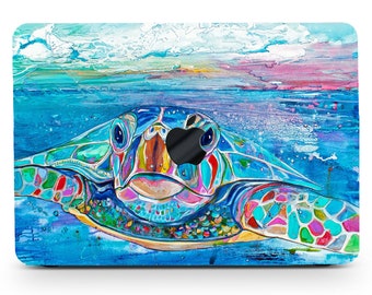 Colorful Sea Turtle Painting Laptop Case Hard Rubberized Animal Ocean Wave Skin for Macbook Air 11/13 Pro 13/15/16 2008-2023+ Keyboard Cover