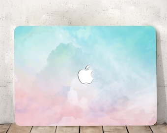 Minimalist Teal Blue Pink White Colors Printing Laptop Hard Case Gradual Ink Watercolor Rubberized Cover for Macbook Air Pro 13/14/15/16 +KB