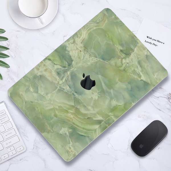 Green Jade Slab Crackled Layers Natural Marble Print Laptop Case Hard Rubberized Cover for Macbook Air Pro 13/14/15/16 2008-2023+ Keyboard