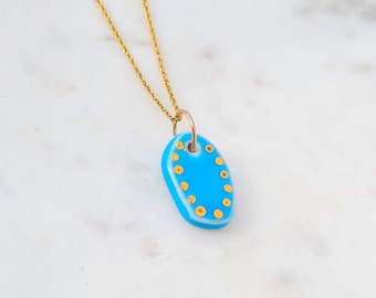 Emma Necklace in Emerald or Turquoise with Gold Lustre Finish - Handmade in Porcelain on 14ct Filled Gold Chain