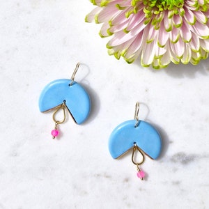 Laura Sky Blue Porcelain Earrings - Handmade