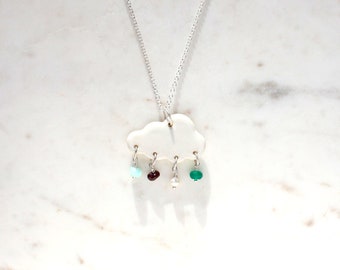 Gemstone Cloud Pendant Necklace - White Porcelain on a 24 Inch Sterling Silver Chain - Handmade