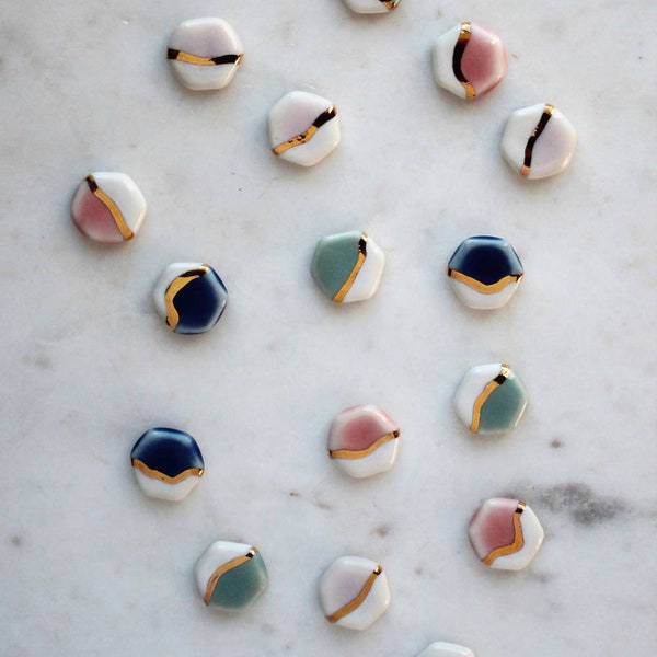 Marla Stud Earrings - Pink / Aqua / Lilac / Blue / Olive - Porcelain & 22ct Gold Lustre Finish - Handmade