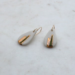 Lexi Teardrop Earrings with Gold Lustre finish Turquoise or Olive Glaze Handmade in Porcelain image 3