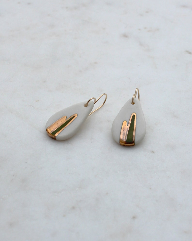 Lexi Teardrop Earrings with Gold Lustre finish Turquoise or Olive Glaze Handmade in Porcelain image 3