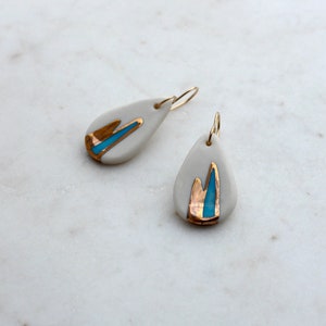 Lexi Teardrop Earrings with Gold Lustre finish Turquoise or Olive Glaze Handmade in Porcelain image 4