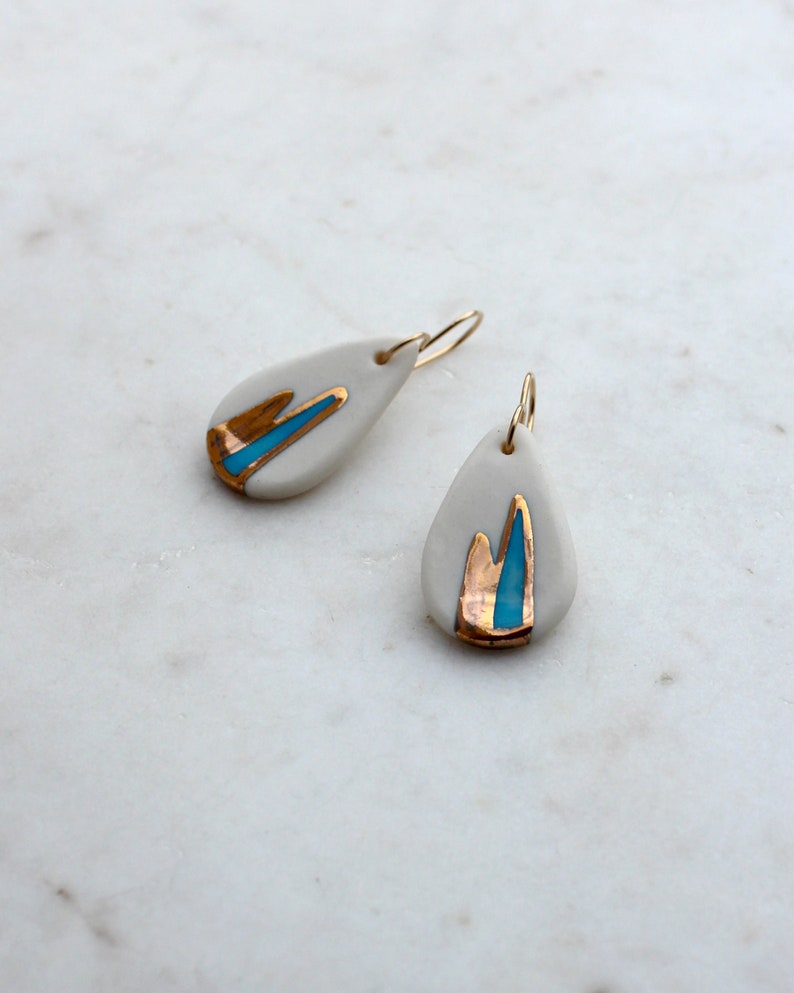Lexi Teardrop Earrings with Gold Lustre finish Turquoise or Olive Glaze Handmade in Porcelain image 4