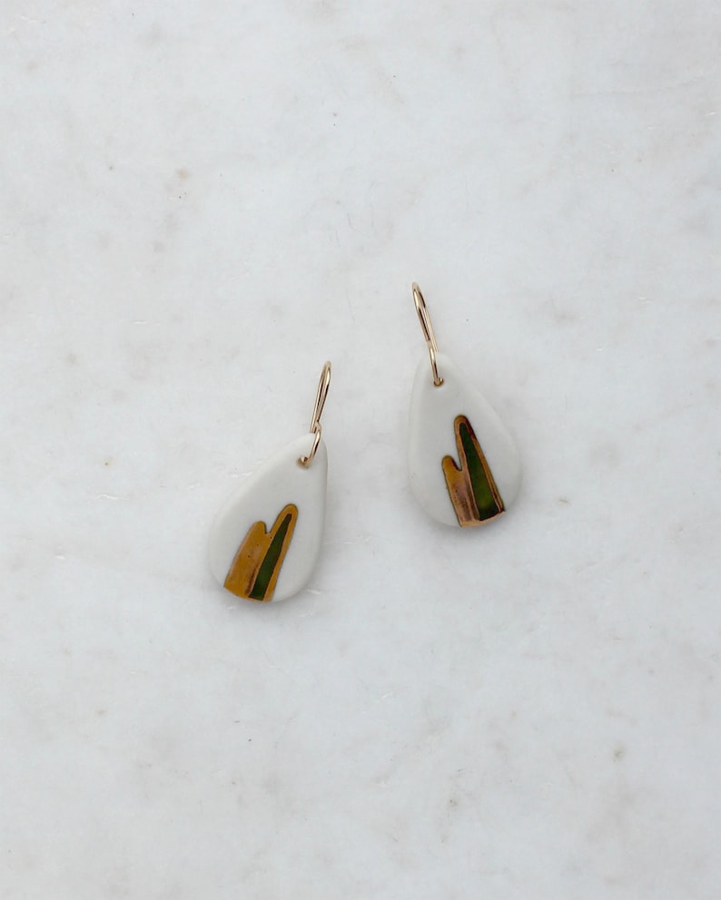 Lexi Teardrop Earrings with Gold Lustre finish Turquoise or Olive Glaze Handmade in Porcelain image 2