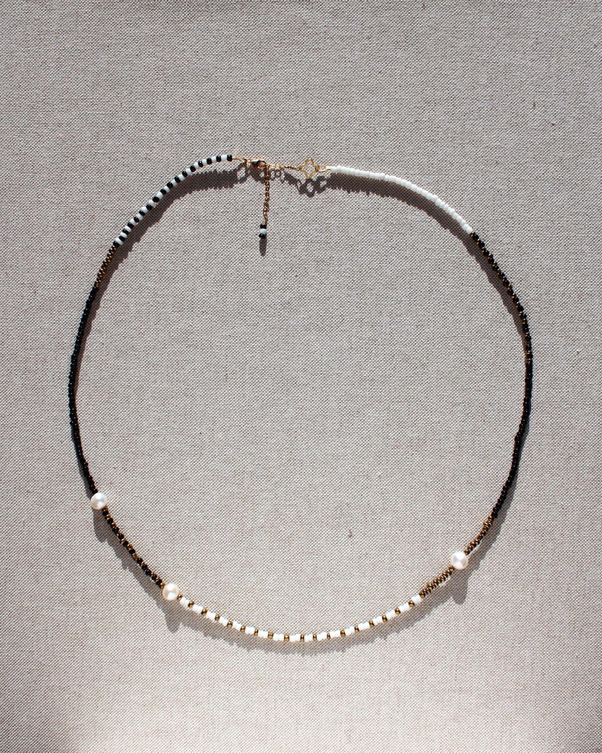Stevie Seed Bead Necklace Black White Bronze Glass Beads With Cultured Pearls Multiple Lengths Available Handmade Etsy