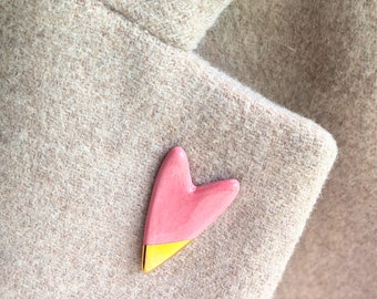 Pink Heart Brooch - Handmade in Porcelain with Gold or Platinum Finish