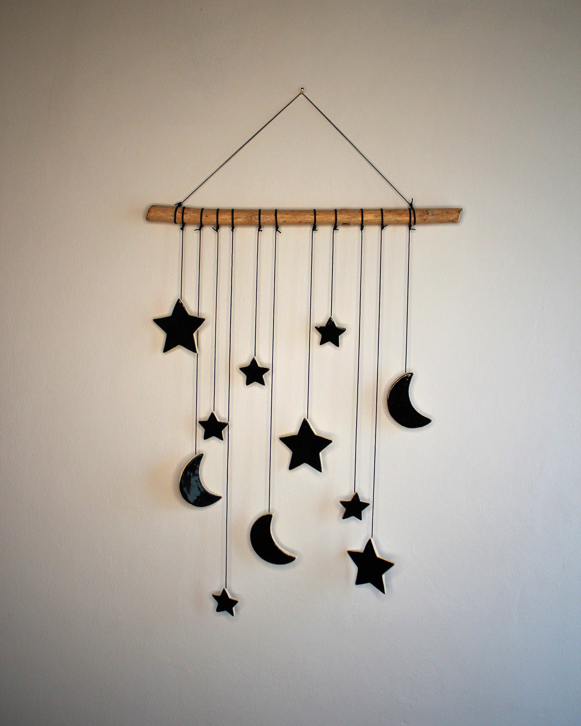 Moon Stars Wall Hanging Handmade in Natural Clay White or Black Etsy