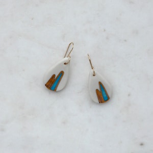 Lexi Teardrop Earrings with Gold Lustre finish Turquoise or Olive Glaze Handmade in Porcelain image 1