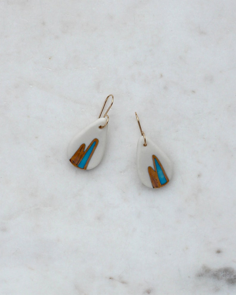 Lexi Teardrop Earrings with Gold Lustre finish Turquoise or Olive Glaze Handmade in Porcelain image 1