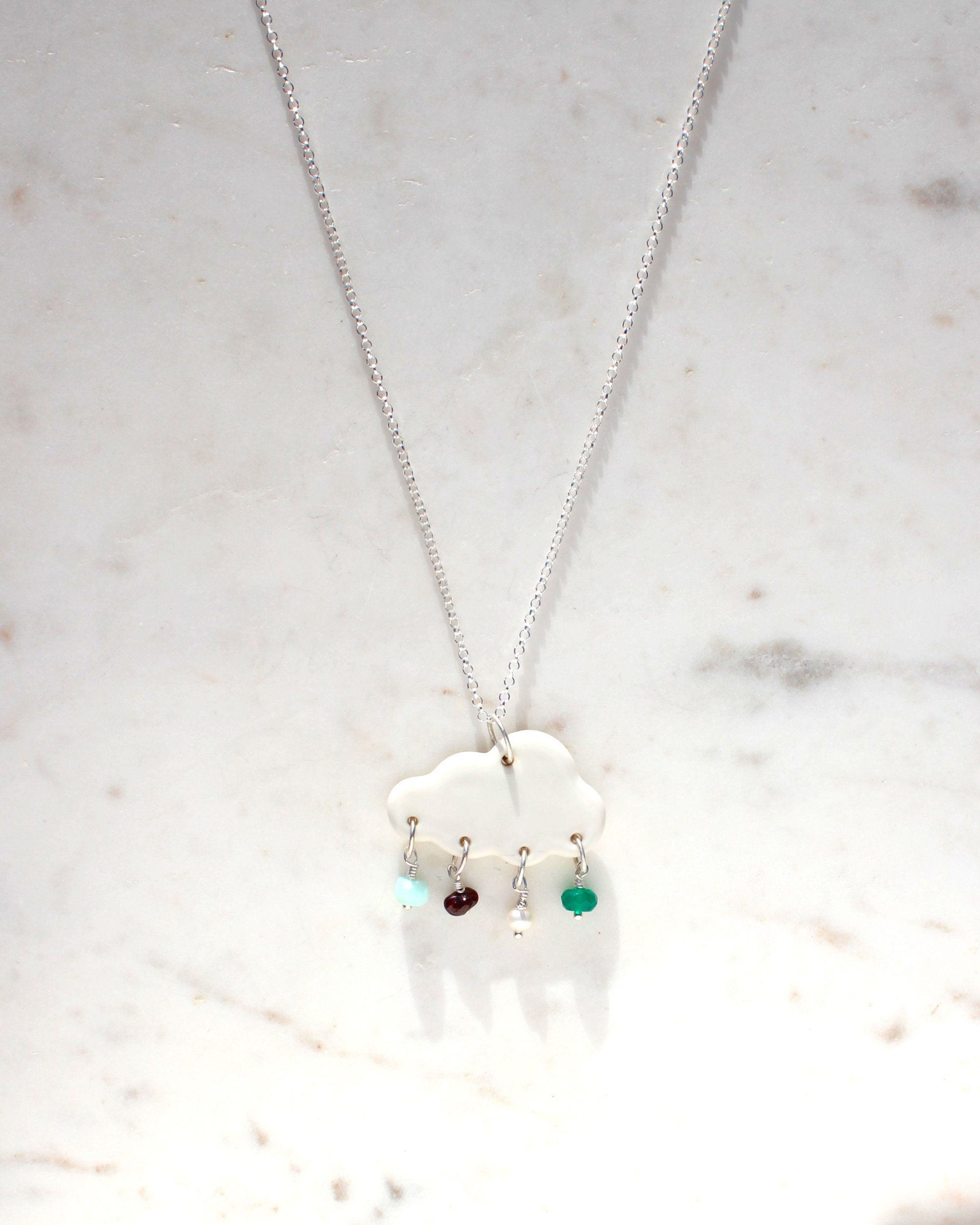 Gemstone Cloud Pendant Necklace White Porcelain on a 24 Inch