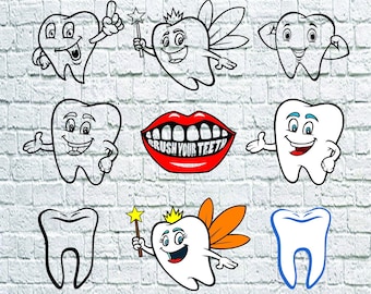9 Tooth Fairy Svg Bundle- Teeth Stencil Svg- Tooth Digital Clipart For Print,Design... files download svg, png, eps, dxf, decal.