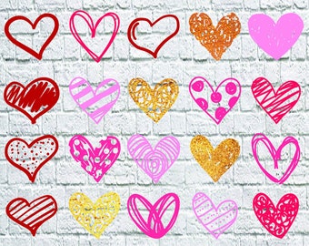 20 Heart Svg - Hand Draw Heart vector - Heart Shape digital clipart for Print, Design or more , files download svg, png, eps, dxf.