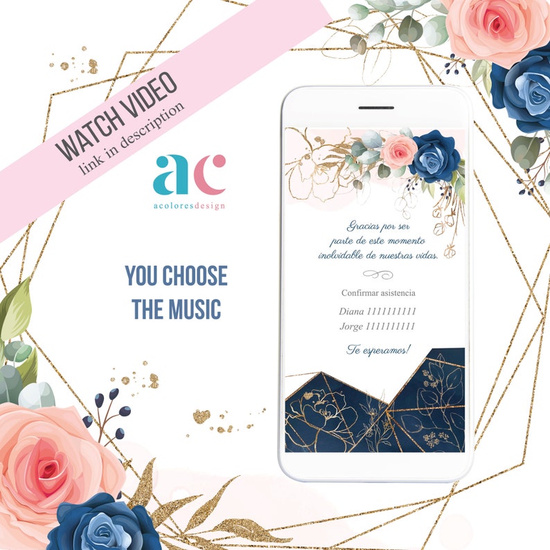 Beautiful custom digital video invitation Wedding and Quinceanera Sweet 16 Casamiento Boda Matrimonio ecard save the date 15 a\u00f1os