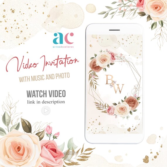 Beautiful custom digital video invitation Wedding and Quinceanera Sweet 16 Casamiento Boda Matrimonio ecard save the date 15 a\u00f1os