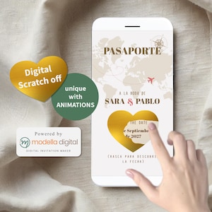 Carte à gratter numérique Save the Date Passeport - avec animations | Carte à gratter avec animations Invitation numérique Mariage Mariage