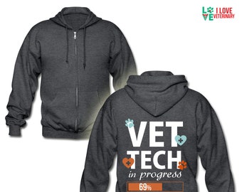 Vet Tech in progress Unisex Zip Hoodie, Longsleeve, Full Zipper, Sweatshirt, Vet Tech Gift
