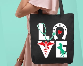 Equine Love Tote Bag, Shoulder Bag, Veterinary Gift, Horse Lover, Equestrian Gift, Vet Tech, Veterinarian