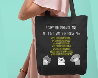 Ik overleefde stoeprand en alles wat ik kreeg was deze belabberde tote bag, schoudertas, unieke tote, veterinair geschenk, Vet Tech, dierenarts, Vet Tech Week