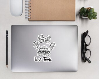 Vet Tech Paw Print Sticker, Vet Tech Week Gift, Vet Tech, RVT, LVT, CVT, Assistant, Laptop Sticker, Water bottle Sticker, Vet Tech Sticker