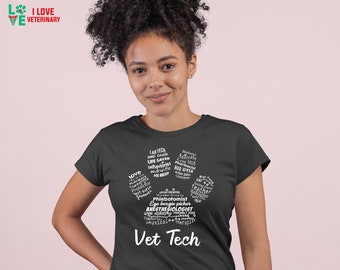 Vet Tech Paw Print Short Sleeve Shirt, Gift for Veterinary Technician, DVM, Vet Tech Week, World Veterinary Day, Gift For Christmas