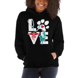 Vet Tech Hoodie Veterinary Love Dog and Cat Gift for Veterinary Staff | Veterinarian | Vet Nurse | Vet Assistant | Personalizable