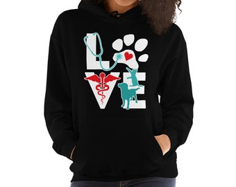 Vet Tech Hoodie Veterinary Love Dog and Cat Gift for Veterinary Staff | Veterinarian | Vet Nurse | Vet Assistant | Personalizable