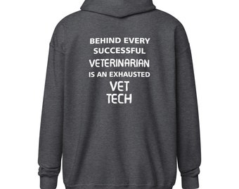 Vet Tech - Exhausted Vet Tech - Veterinary Staff Zip Personalizable Hoodie Veterinary Technician, LVT, CVT, RVT, Gift Idea