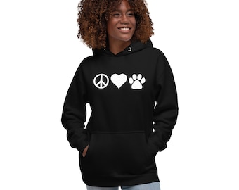 Peace Love Animals Women’s Premium Hoodie, Vet Gift, Veterinarian Hoodie, Veterinary Medicine Hoodie, Animal Lover Gift, Pet Lover Hoodie