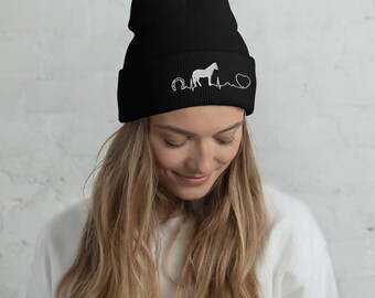 Bonnet à manchettes brodé Horse Pulse, Casquette, Chapeau d’hiver, Unissexe, Tricot, Cadeau pour Equine Vet Tech, Vétérinaire, Journée mondiale vétérinaire