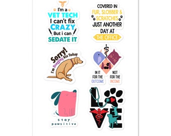 Vet Tech Sticker sheet, Gift for Vet Tech Week for RVT, LVT, CVT, Sticker for Vet Tech Student, Veterinary Technician Sticker Gift