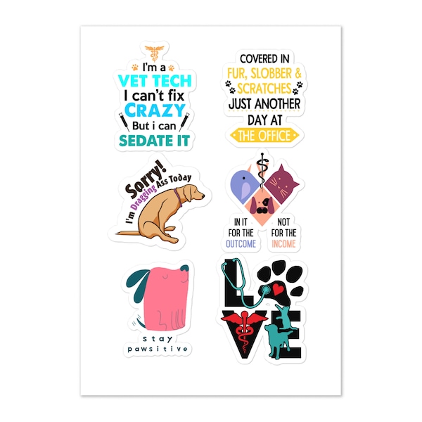 Vet Tech Stickerbogen, Geschenk für Vet Tech Week für RVT, LVT, CVT, Aufkleber für Vet Tech Studenten, Veterinärtechniker Aufkleber Geschenk