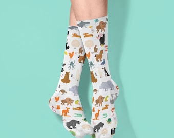 Zoo Pattern Tube Socks, All Season - One Size Fits Most - per donne e uomini, regalo per veterinario, veterinario tecnico, amante degli animali, proprietario di animali domestici