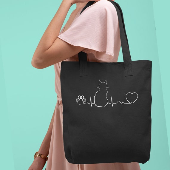 Cat Tote Bag, Cute Vet Tech Gift, Cat Mom Gift, Veterinarian Gift, Minimalist Tote Bag, World Veterinary Day, Cat Heartbeat Bag, Cat Pulse