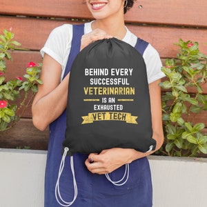 Successful Vet, Exhausted Vet Tech   Drawstring Bag, Shoulder Bag, Backpack, Veterinary Gift, Vet Tech, Veterinarian, Vet Student