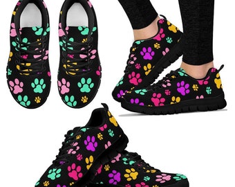 Rainbow Paw Prints - Women's Veterinary Sneakers, Animal Lovers Footwear, Vet Tech Shoes, Vet Student, Pet Owner