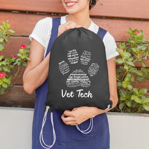 Vet Tech - Paw Print Drawstring Bag, Cotton, Shoulder Bag, Backpack, Veterinary Gift, Vet Tech, Veterinarian, Vet Student