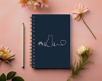 Cat Pulse Notebook, Cat Lover Gifts, Cat Mom Journal, Cat Shelter Notebook, Cute Cat Notebook, Minimalist Notebook, Veterinarian Gift