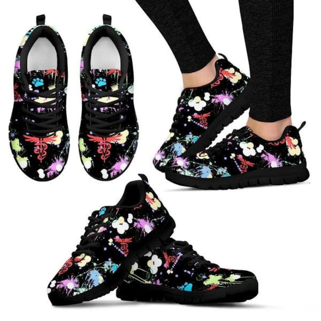 Veterinary Women's Sneakers Pattern Black and White Sole Veterinarian