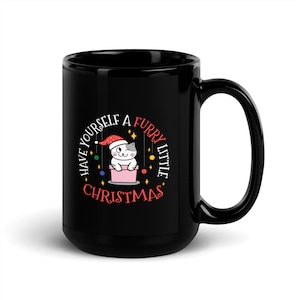 Furry little Christmas Black Mug, Vet Tech, Veterinarian, Receptionist Gift, Christmas Coffee Mug,
