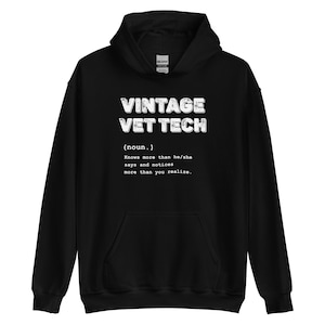 Felpa con cappuccio veterinaria vintage, felpa con cappuccio veterinaria, divertente felpa veterinaria tecnica, abbigliamento taglie forti, apprezzamento della tecnologia veterinaria, regalo RVT, medicina veterinaria