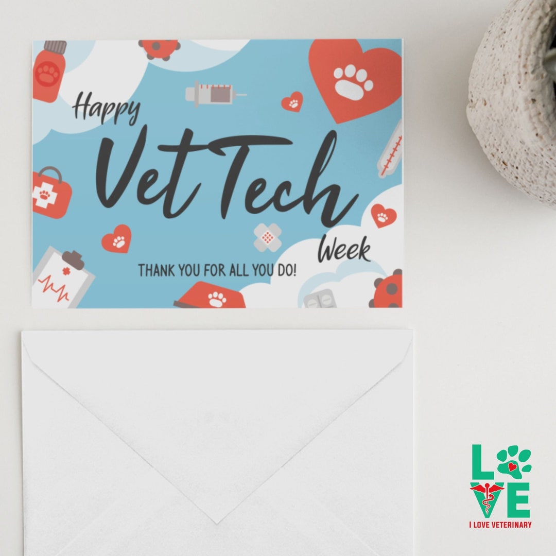 Happy Vet Tech Week Set of 10 Cards, Gift for Vet Tech, Appreciation